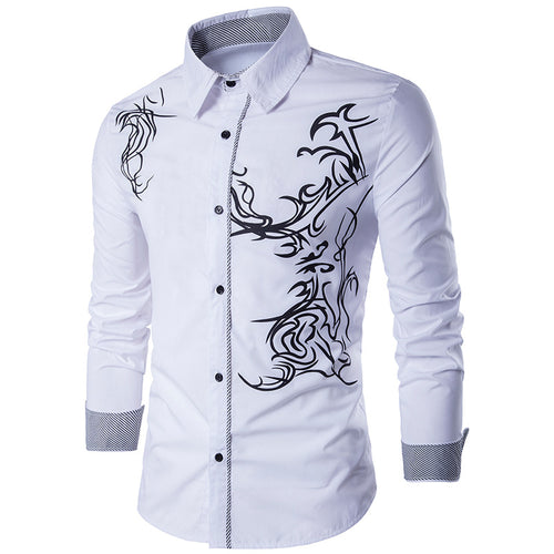 Herren nan figurbetontes Hemd mit Tribal-Print, verdeckter Knopfleiste und Kontrastkragen Drune