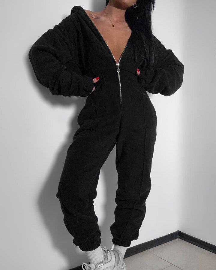 Damen Fleece-Jumpsuit mit Reißverschluss und Kapuze Drune