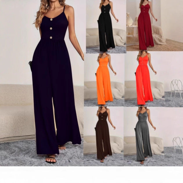 Damen Jumpsuit mit knöpfbarem Oberteil und weitem Bein Drune