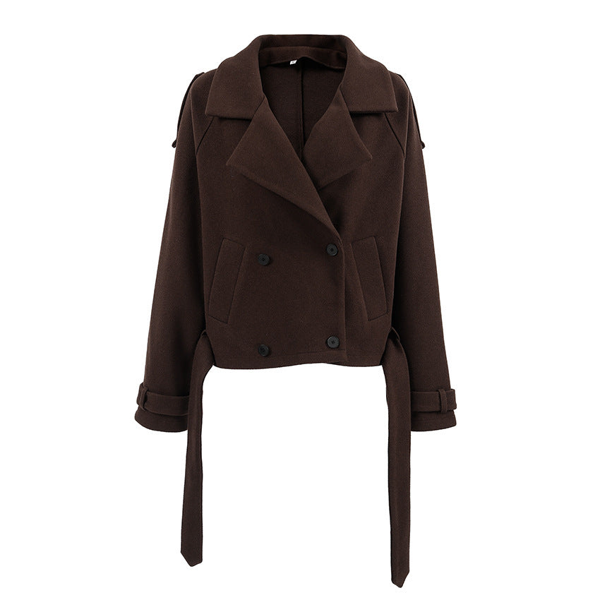 Damen elegante Oversized-Hochkragenjacke im minimalistischen Stil Drune