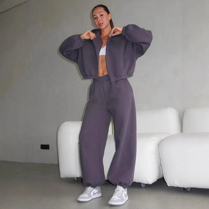 Damen lässiger Kapuzenpullover und weite Jogginghose Set Drune