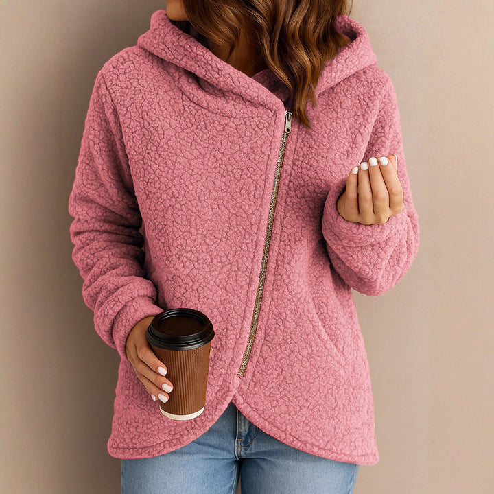 Damen Fleecejacke mit asymmetrischem Reißverschluss und Kapuze Drune