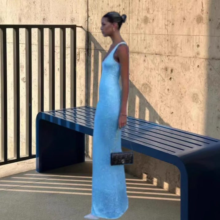 Damen nan schlankes Etui-Abendkleid mit Spaghettiträgern und dezentem Glitzereffekt Drune
