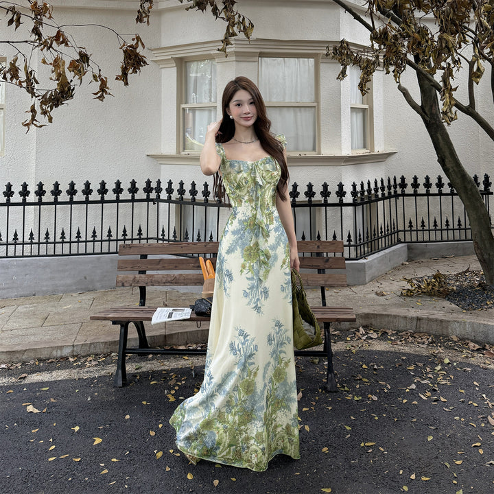 Damen Kleid mit floralem Rüschendesign und figurbetontem Schnitt Drune