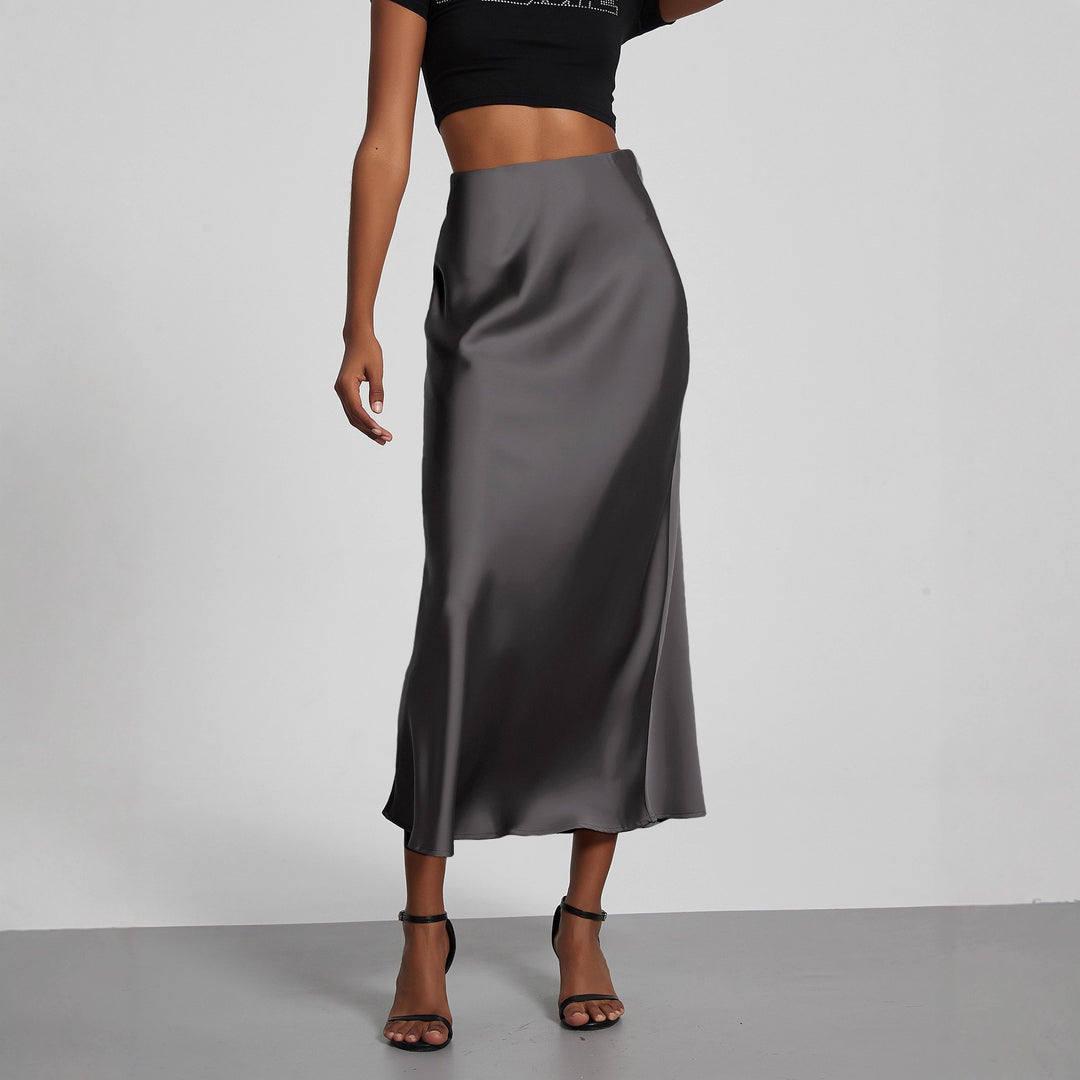 Damen Stilvolle Satin-Stretchrock mit hohem Bund und fließendem Schnitt Drune