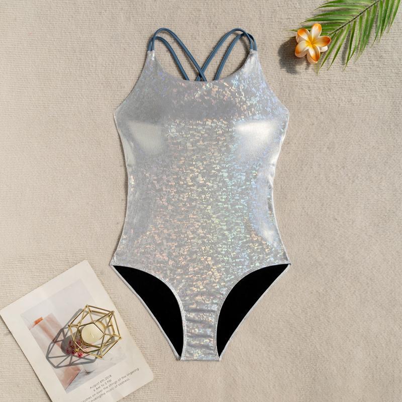Damen Badeanzug mit schimmerndem Design und verstellbaren Trägern Drune