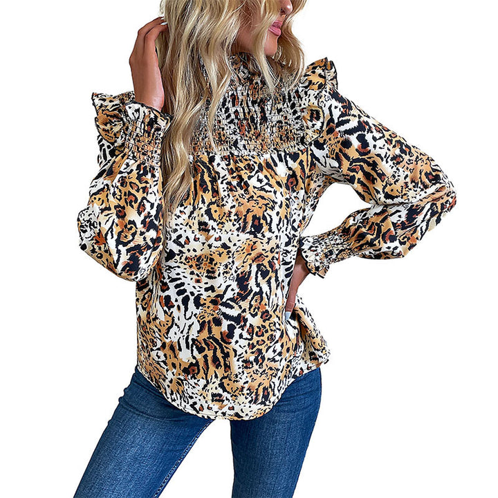 Damen Bluse mit voluminösen Puffärmeln und elastischem Rüschenkragen Drune