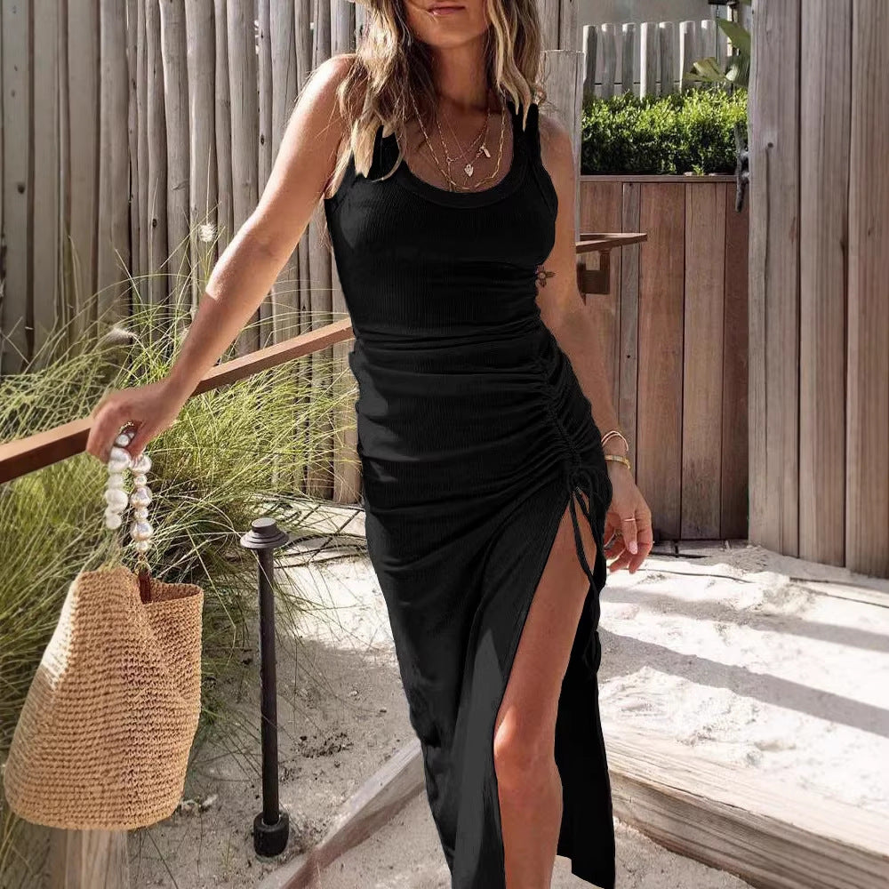 Damen schickes Wickelkleid mit raffiniertem Rippendesign und seitlichem Schlitz Drune