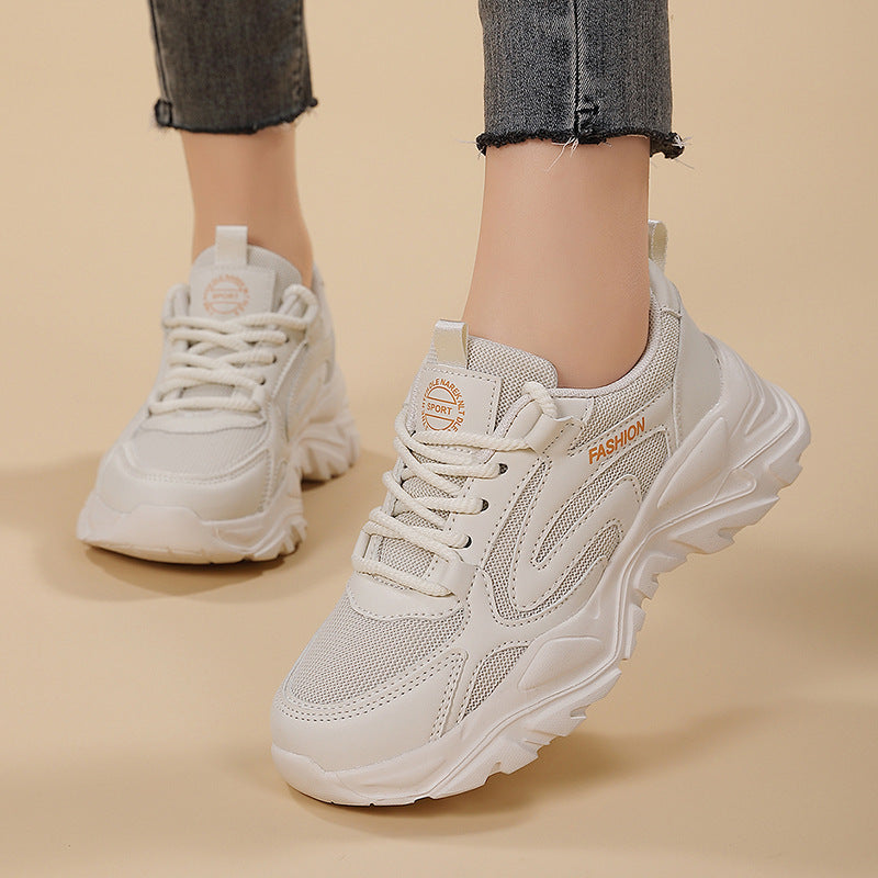 Damen nan voluminöser Plateau-Lifestyle-Sneaker mit Mesh- und Kunstledermix, gepolsterter Ferse und profiliertem Dämpfungssockel Drune