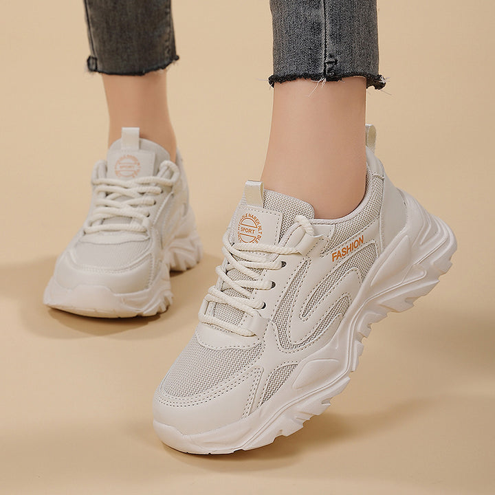 Damen nan voluminöser Plateau-Lifestyle-Sneaker mit Mesh- und Kunstledermix, gepolsterter Ferse und profiliertem Dämpfungssockel Drune