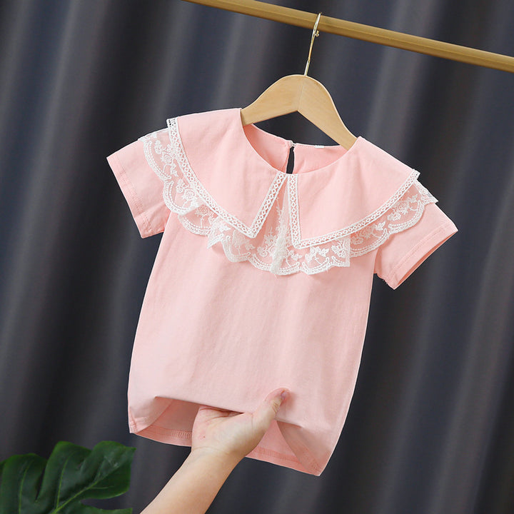Mädchen Bluse mit elegantem Spitzenkragen und verspielten Rüschen Drune