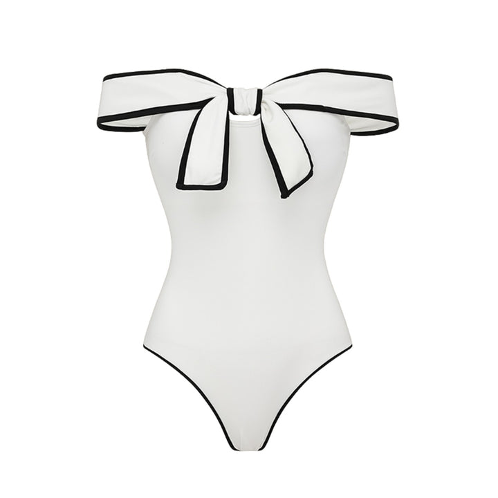 Damen Off-Shoulder Badeanzug mit Wickelrock Drune