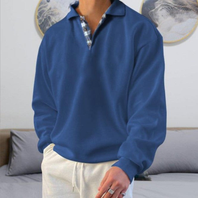 Herren nan lässiger Pullover mit Polokragen und verdeckter Karo-Innenseele aus Baumwollmischung Drune