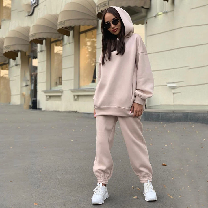 Damen Bequemer Hoodie und Jogginghose-Set mit Kapuze und elastischem Bund Drune