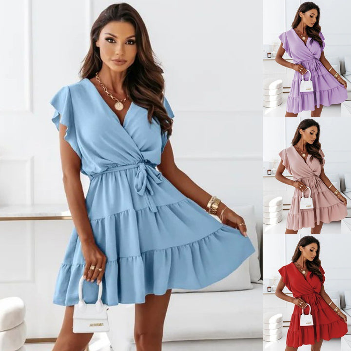 Damen Wickel-Mini-Kleid mit gestuftem Rüschensaum Drune