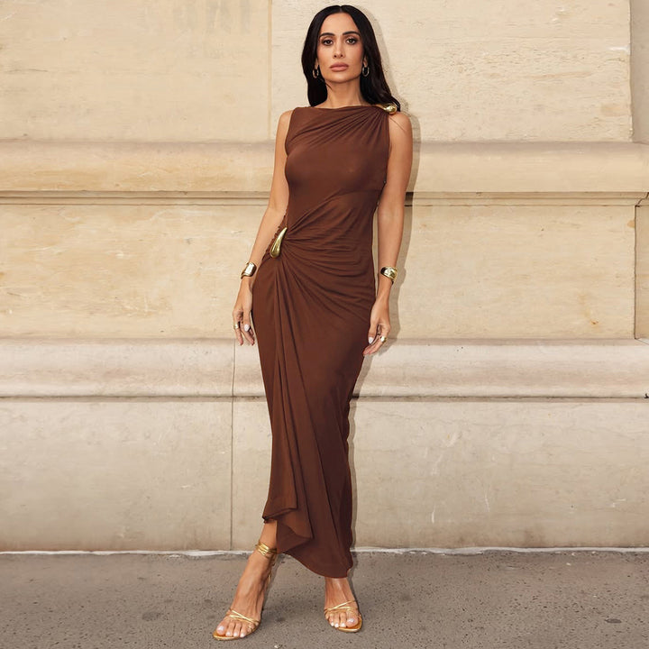 Damen Figurbetontes Maxikleid mit asymmetrischem Design und eleganten Raffungen Drune