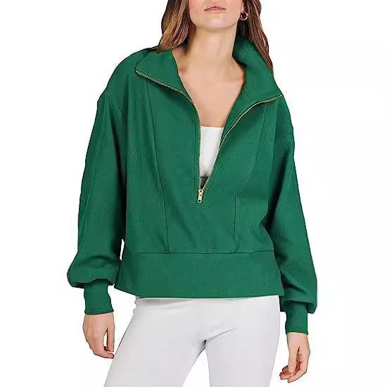 Damen lässiger Pullover mit Stehkragen und Reißverschluss Drune
