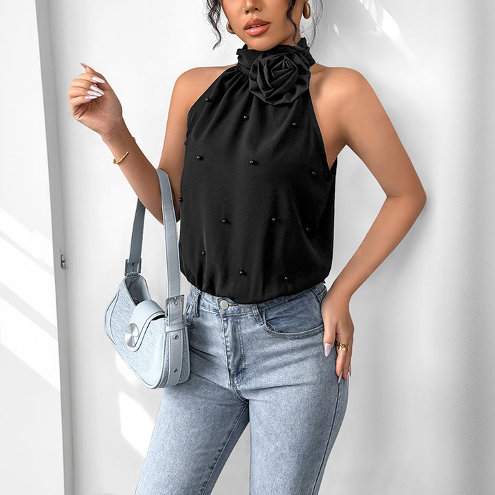 Damen Haltertop mit Blumenapplikation und verzierten Perlen Drune