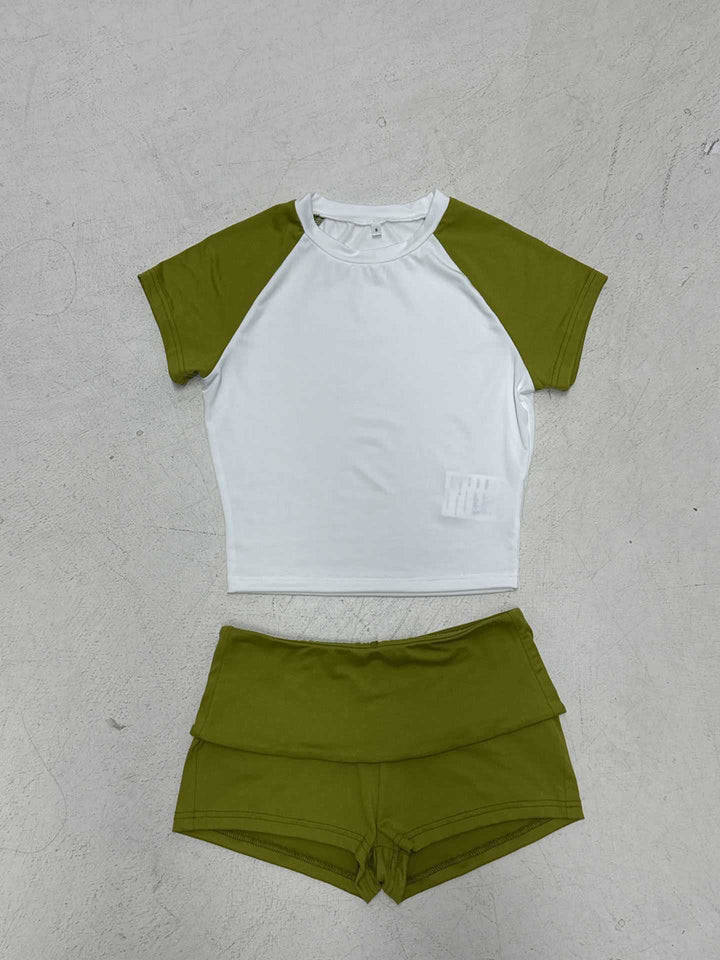 Damen Sportliches Kurzarm-Set mit figurbetontem Schnitt und hohen Bund Drune