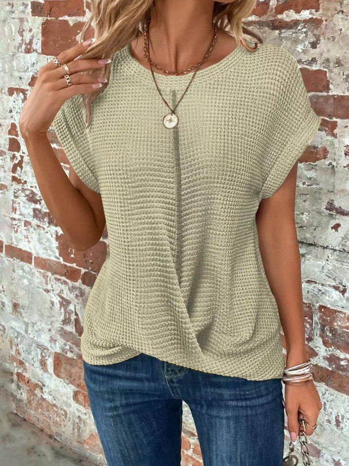 Damen lässiges Waffelpullover mit weichem Stoff und eleganten Ärmeln Drune
