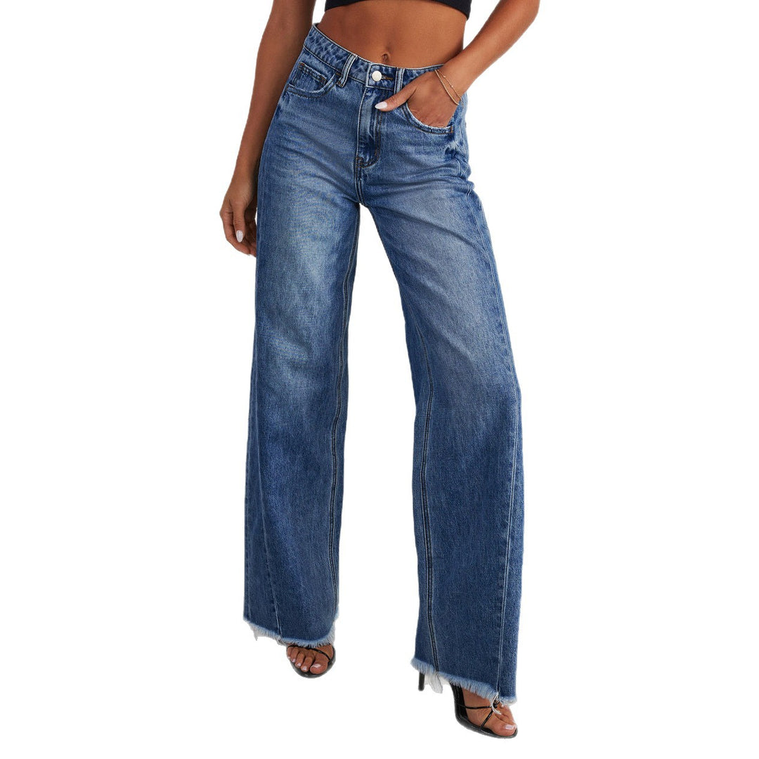 Damen Hochtaillierte Mom-Jeans im klassischen Schnitt mit ausgefranstem Saum Drune