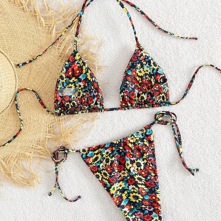 Damen Triangel-Bikini mit verspieltem Blumenmuster Drune
