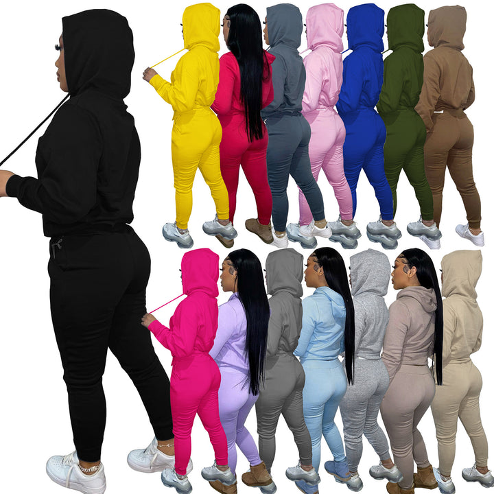 Damen nan Kapuzen-Lounge-Set mit Kängurutasche taillierter Jogginghose und Bündchen Drune