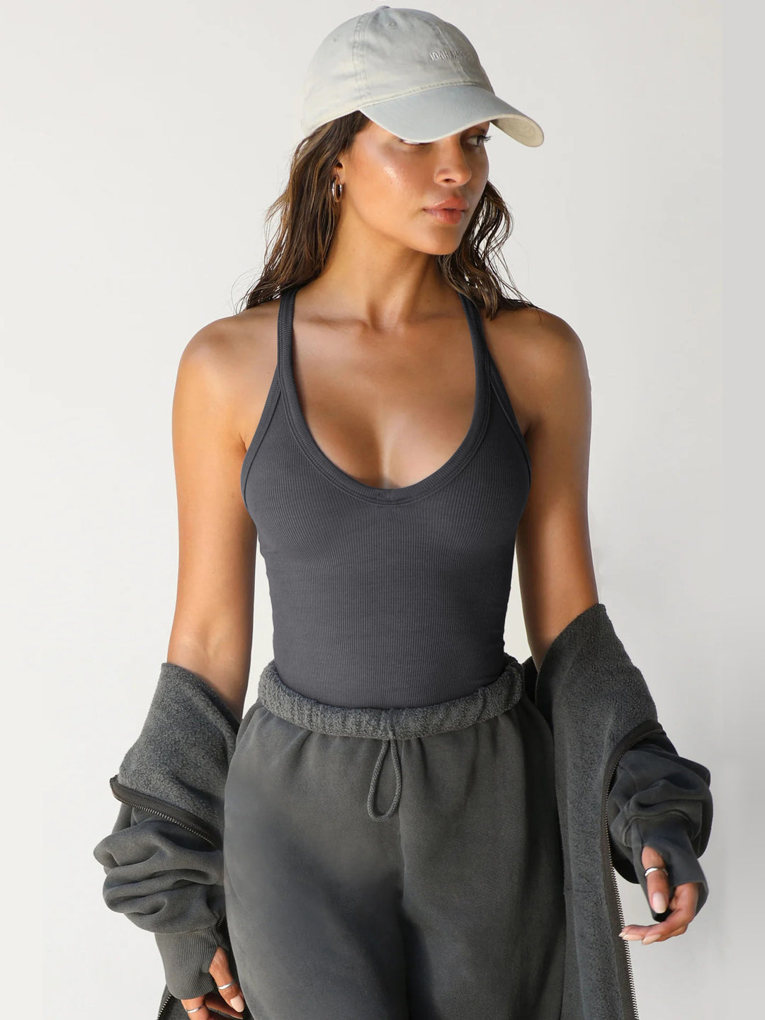 Damen Sportliches Tanktop mit tiefem V-Ausschnitt und schmalem Schnitt Drune