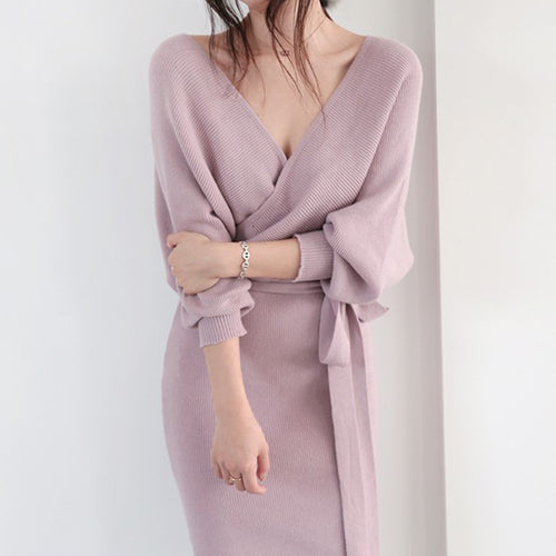 Damen Wickelkleid aus weichem Strick Drune