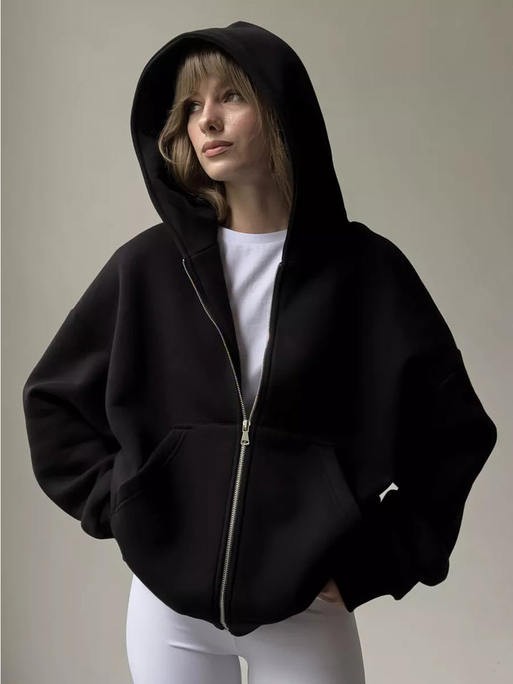 Damen Hoodie mit oversized Passform und durchgehendem Reißverschluss Drune