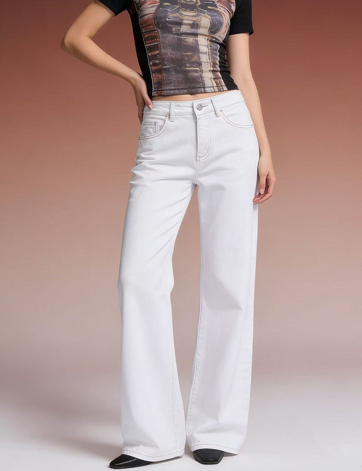 Damen weite Denim-Hose mit Vintage-Waschung und hoch geschnittenem Bund Drune