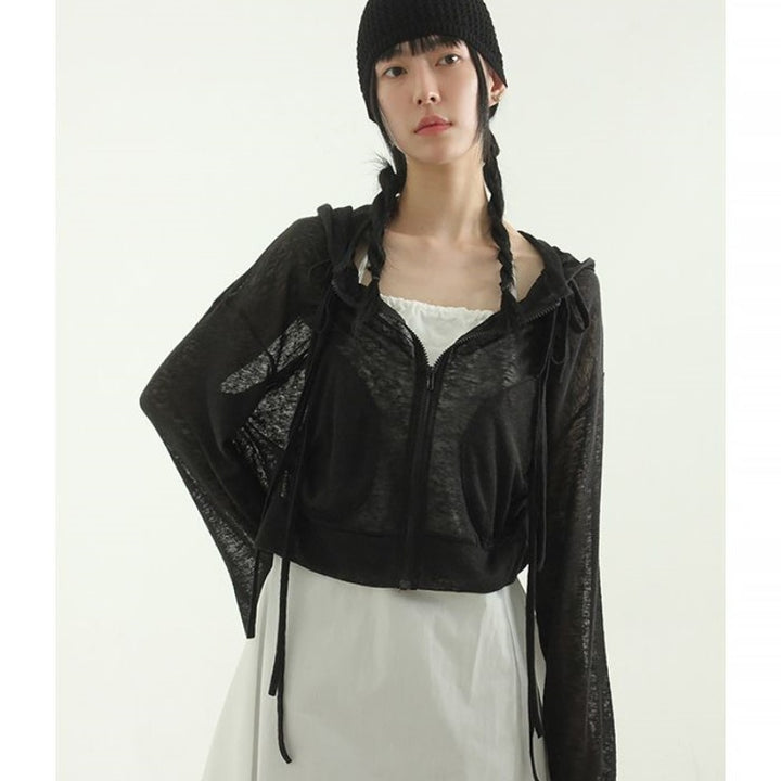 Damen modische cropped Kapuzenjacke mit praktischem Reißverschluss Drune