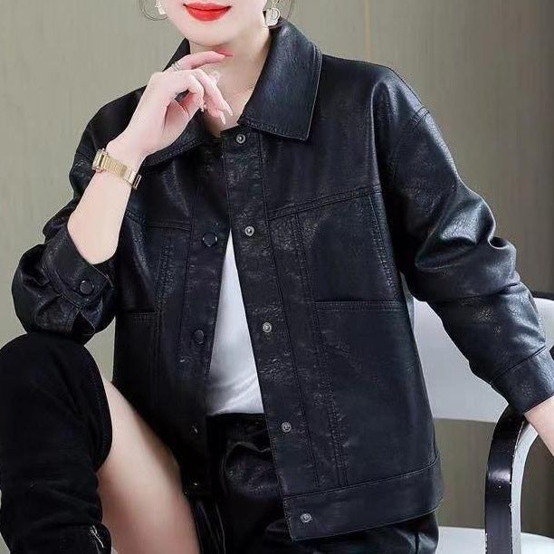 Damen Chic Lederjacke im modernen Biker-Stil Drune