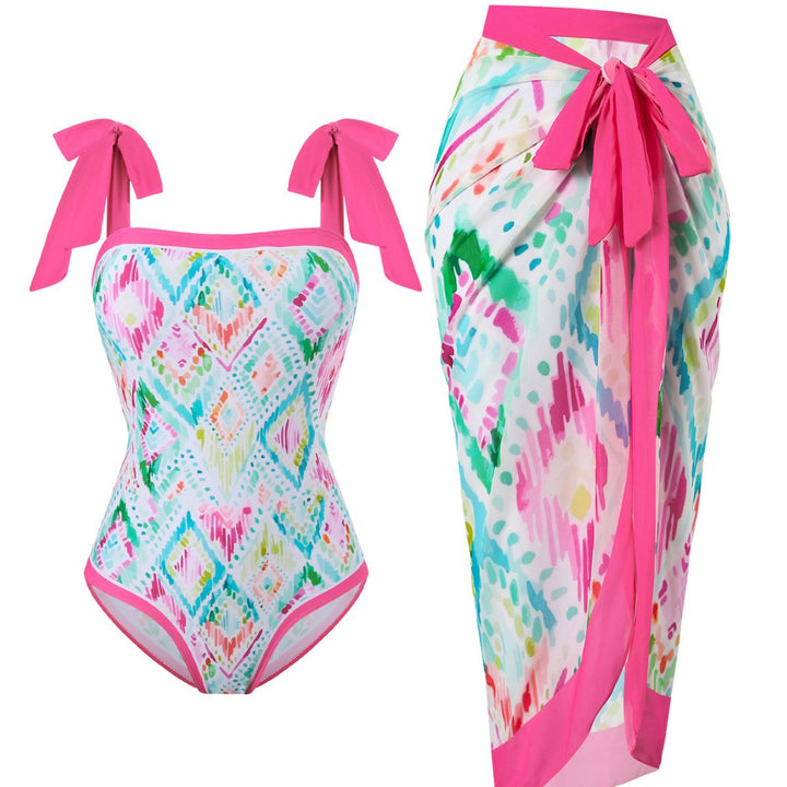 Damen Badeanzug mit floralem Design und transparentem Wickelrock Drune