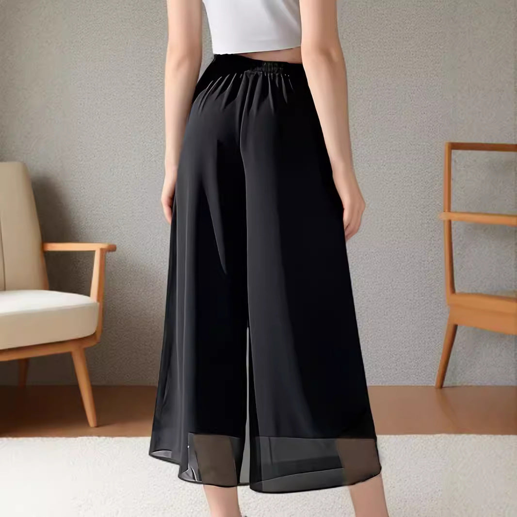 Damen weite, transparente Culotte aus leichtem Chiffon mit elastischem Bund und praktischen Taschen Drune