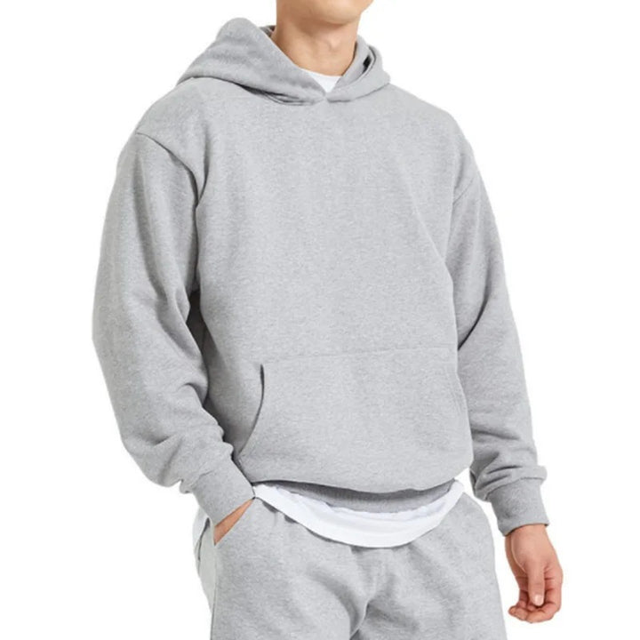 Herren nan schwerer Kapuzenpullover im Boxy-Cut mit Kängurutasche, geripptem Saum und angerauter Innenseite Drune