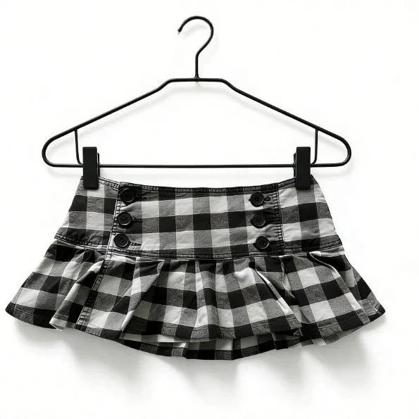 Damen Gingham Rüschenrock mit Knopfdetails Drune