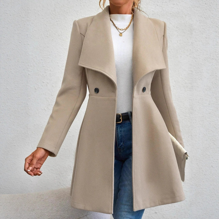 Damen eleganter Wollmantel mit modischem Revers und doppelter Knopfleiste Drune