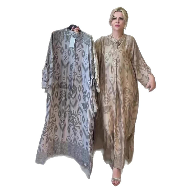 Damen maxilanges Kleid mit elegantem Muster und Knopfdetails Drune