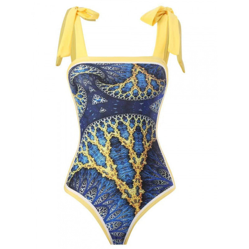 Damen Einteiliger Badeanzug mit stilvollem Wickelrock und modischem Muster Drune