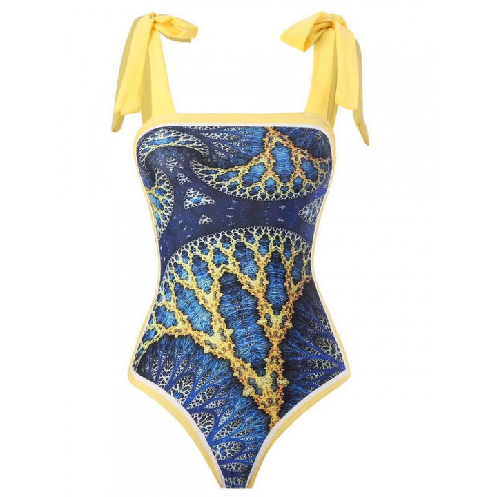 Damen Einteiliger Badeanzug mit stilvollem Wickelrock und modischem Muster Drune