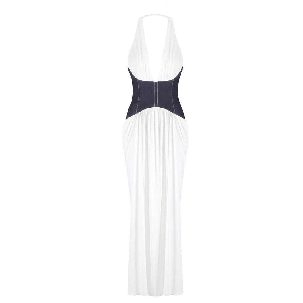 Damen Elegantes Maxi-Kleid mit tiefem V-Ausschnitt und figurformendem Oberteil Drune