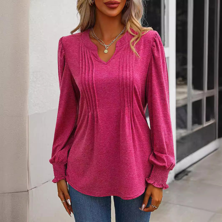 Damen Bluse mit texturiertem Design und elegantem V-Ausschnitt Drune