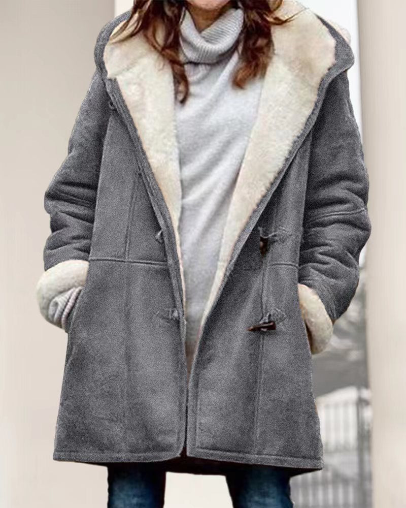 Damen Wollmantel mit Teddy-Futter und lockerer Passform Drune