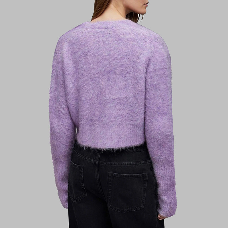 Damen Kurzarm Strickjacke mit weichem Fleece-Design Drune