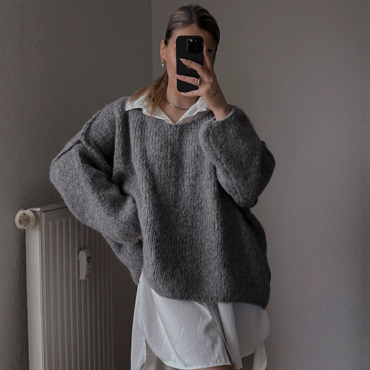 Damen lässiger Oversized Pullover mit voluminösen Ärmeln und weicher Textur Drune