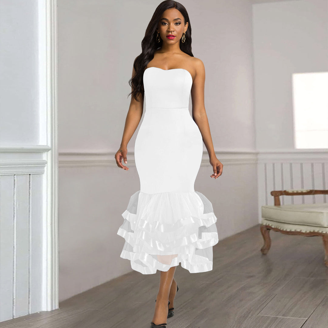Damen Strapless Kleid mit voluminösem Rüschenrock Drune