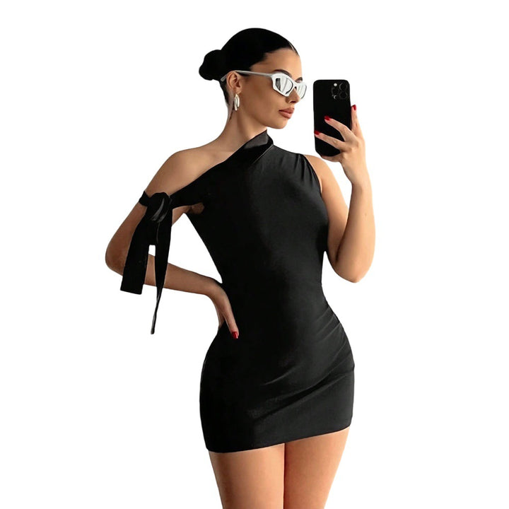 Damen Minikleid mit asymmetrischem Ausschnitt und trendigem Schleifendetail Drune