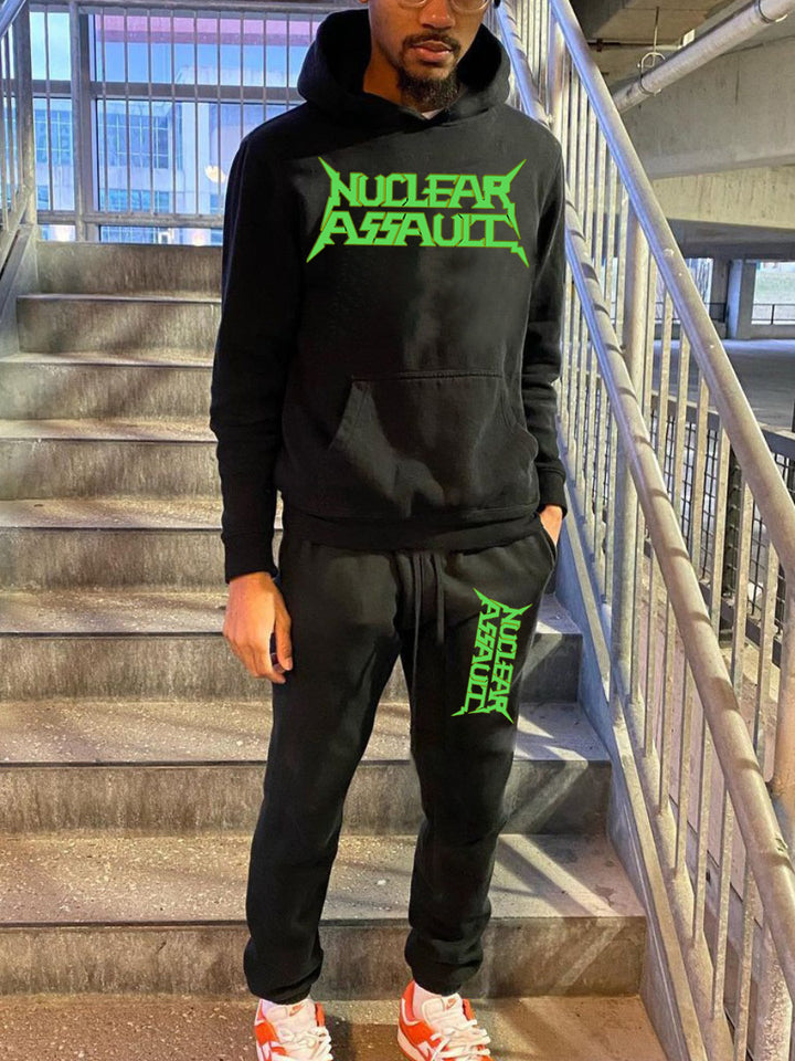 Herren Kapuzenpullover und Jogginghose Set mit auffälligem Frontdruck Drune