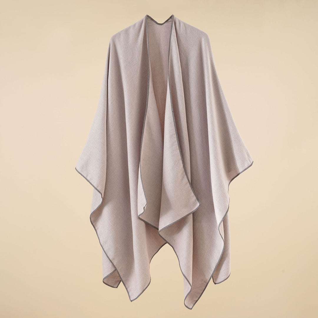 Damen Eleganter Wickelp Poncho aus weichem Wollmix Drune